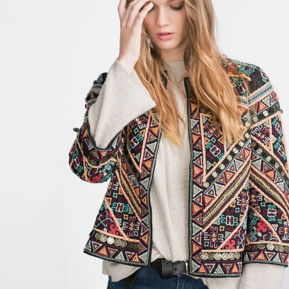 Zara Jackets & Blazers - Zara embroidered embellished blazer jacket aztec